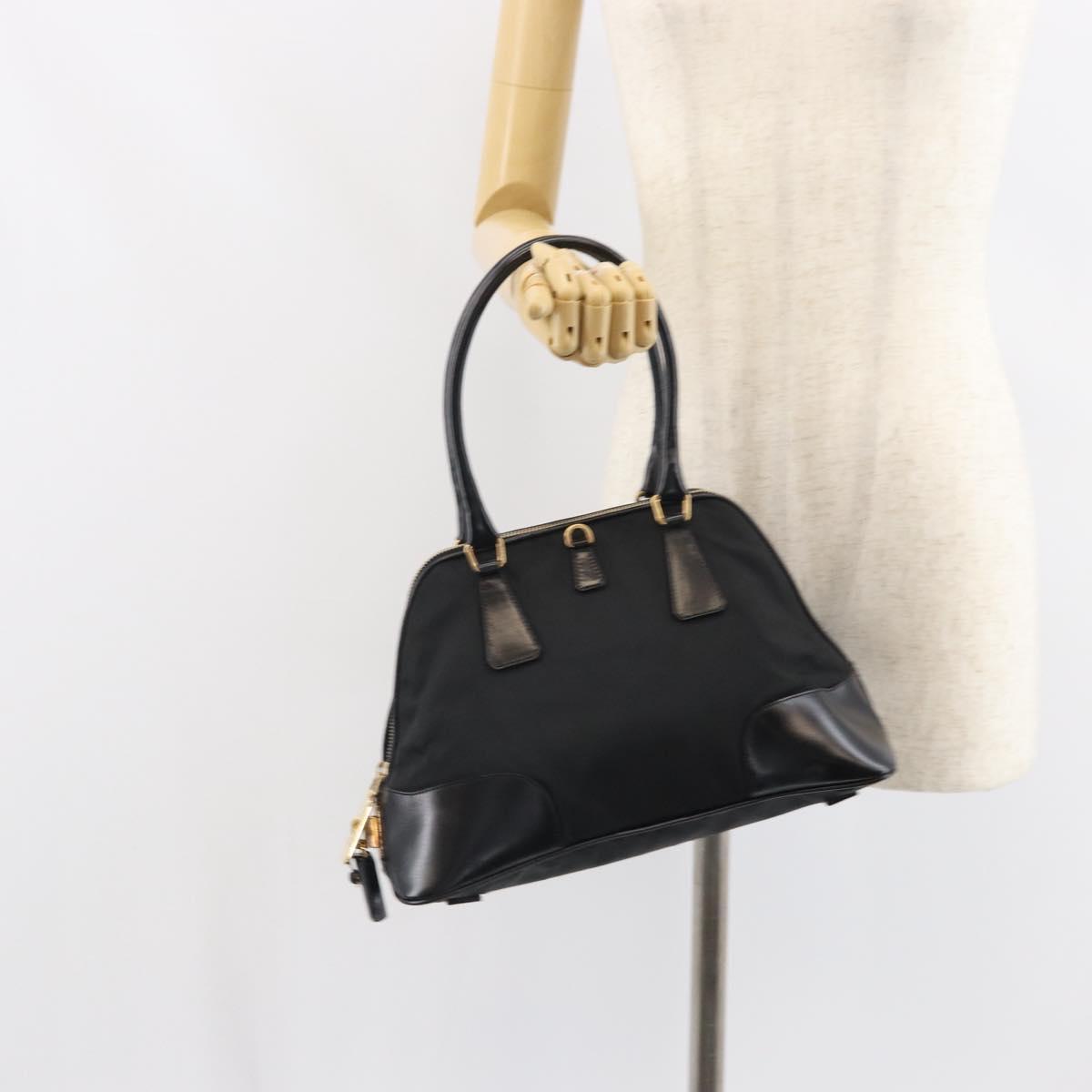 PRADA Hand Bag Nylon Black Gold Auth yk20166
