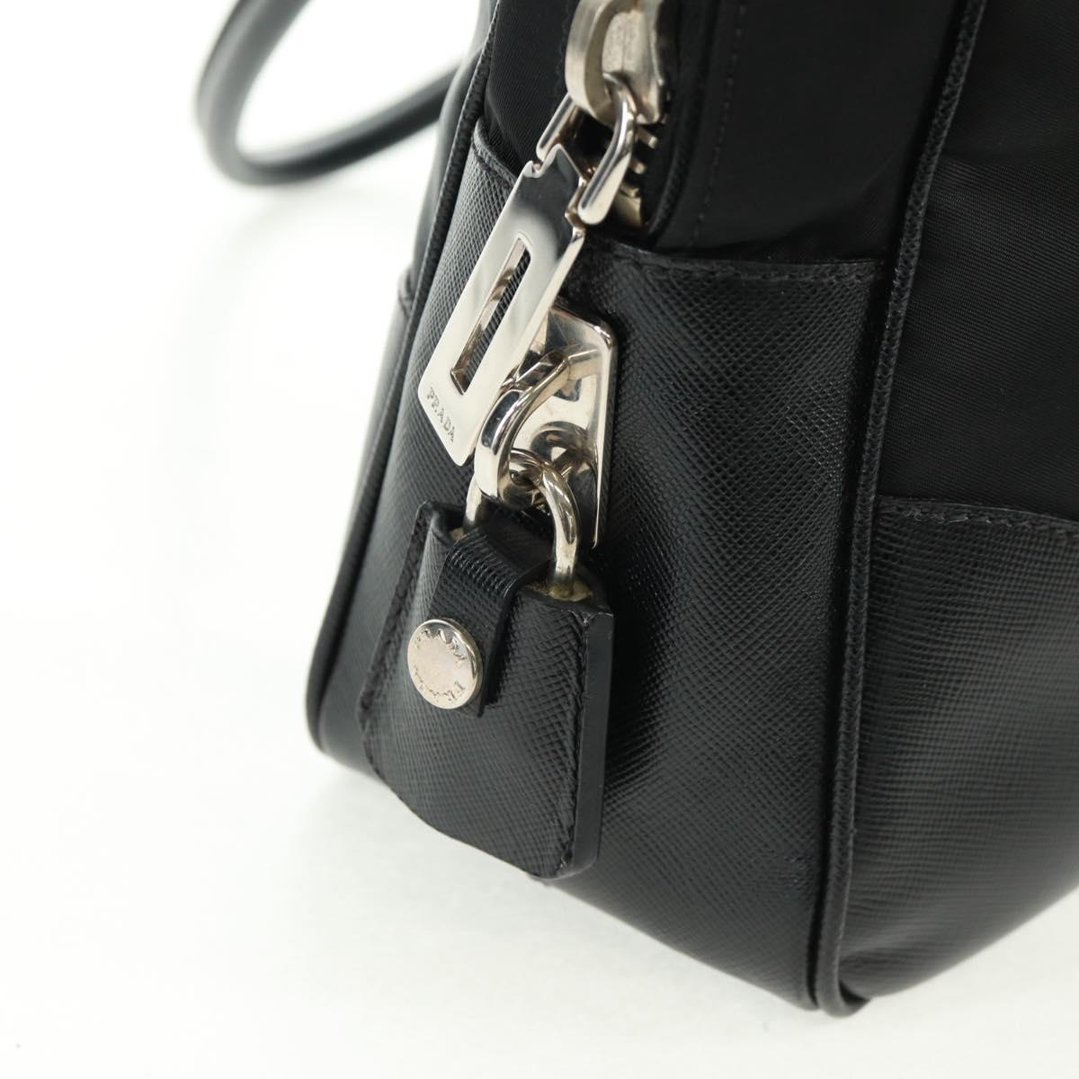 PRADA Shoulder Bag Nylon Leather Black Silver Auth yk20181V