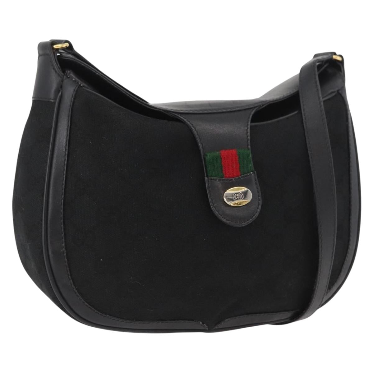 GUCCI GG Canvas Web Sherry Line Shoulder Bag Black Gold 10 02 056 Auth yk20193A