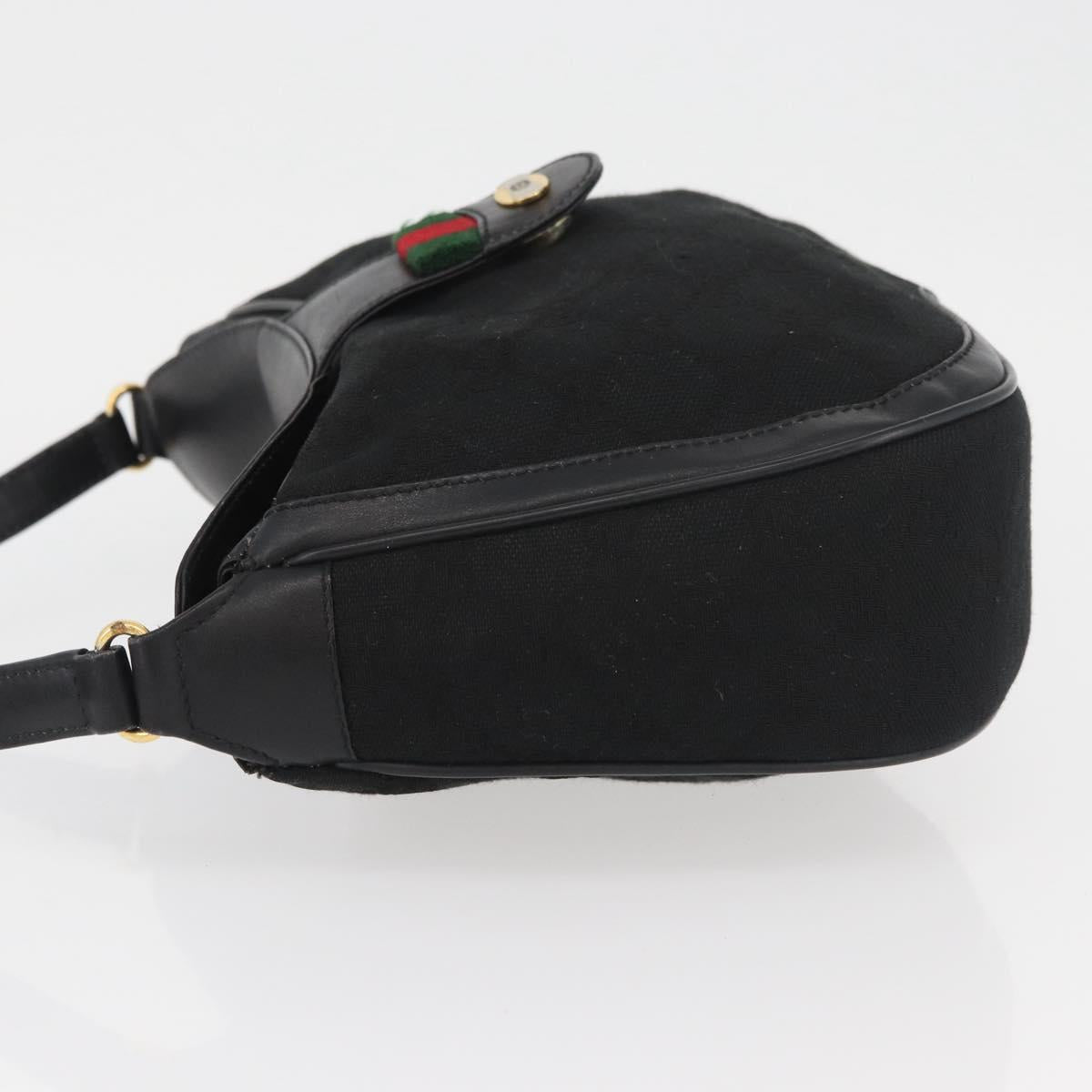 GUCCI GG Canvas Web Sherry Line Shoulder Bag Black Gold 10 02 056 Auth yk20193A
