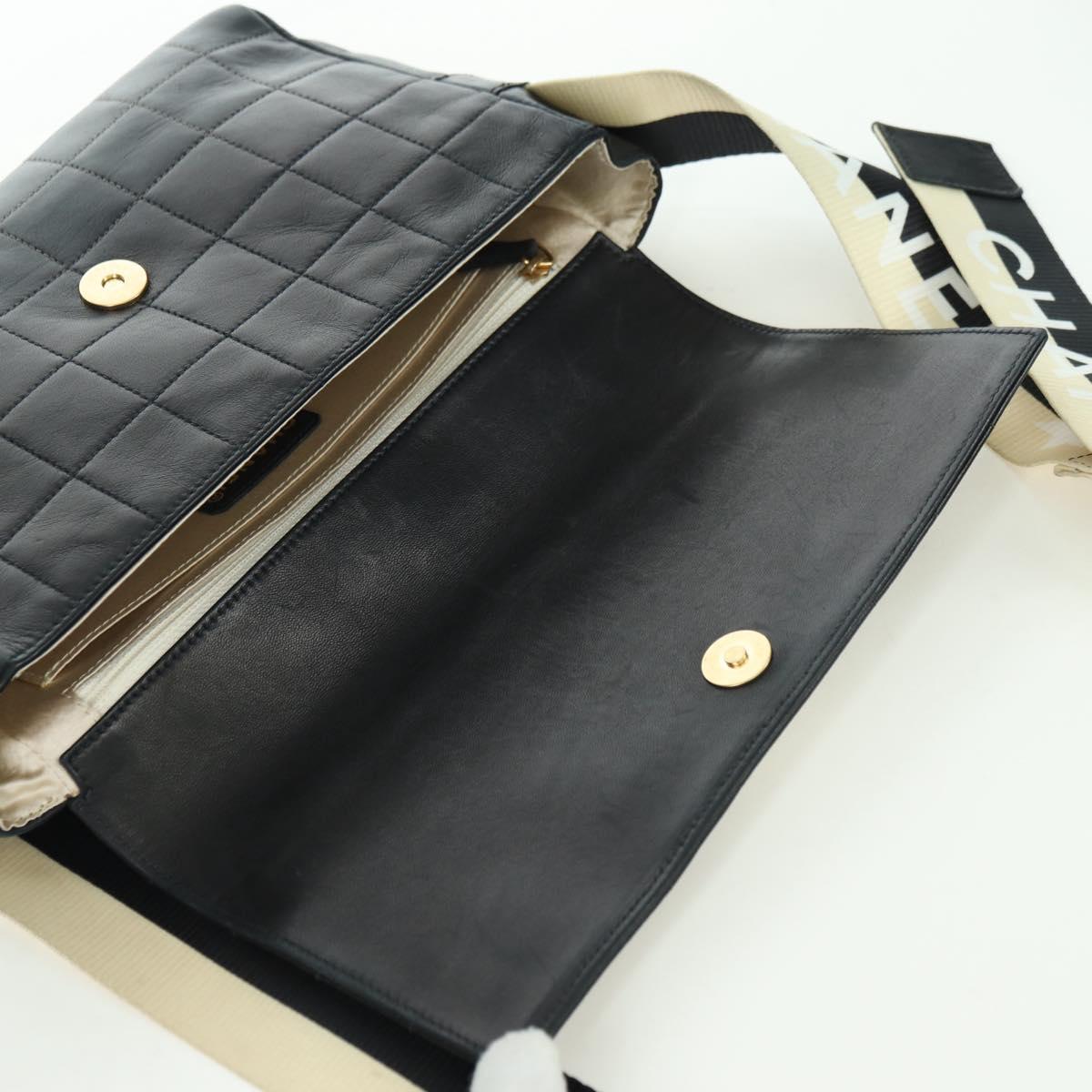 CHANEL Choco Bar Shoulder Bag Lamb Skin Black Gold CC Auth yk20209SAV