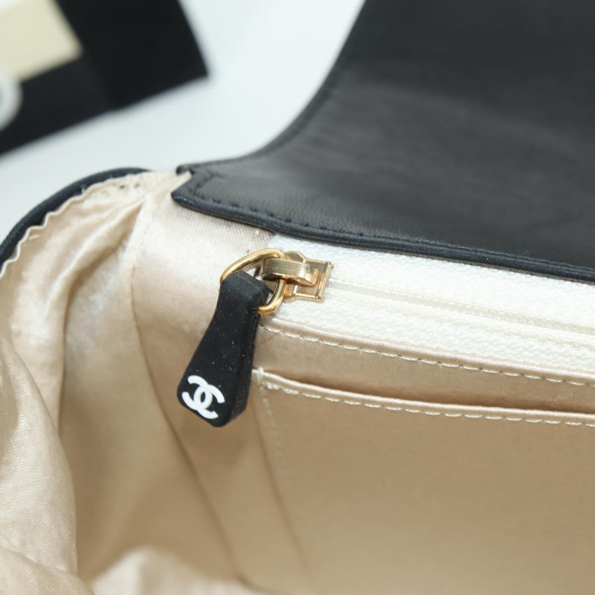 CHANEL Choco Bar Shoulder Bag Lamb Skin Black Gold CC Auth yk20209SAV