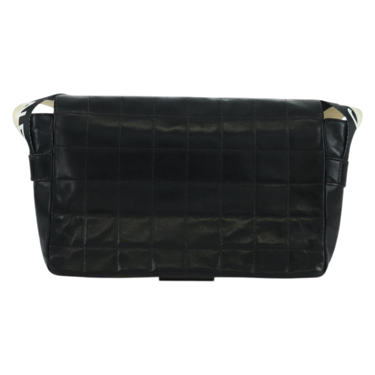 CHANEL Choco Bar Shoulder Bag Lamb Skin Black Gold CC Auth yk20209SAV