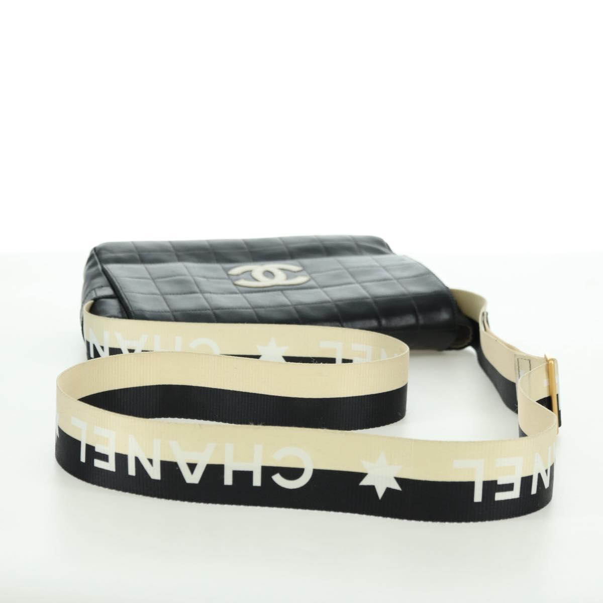 CHANEL Choco Bar Shoulder Bag Lamb Skin Black Gold CC Auth yk20209SAV