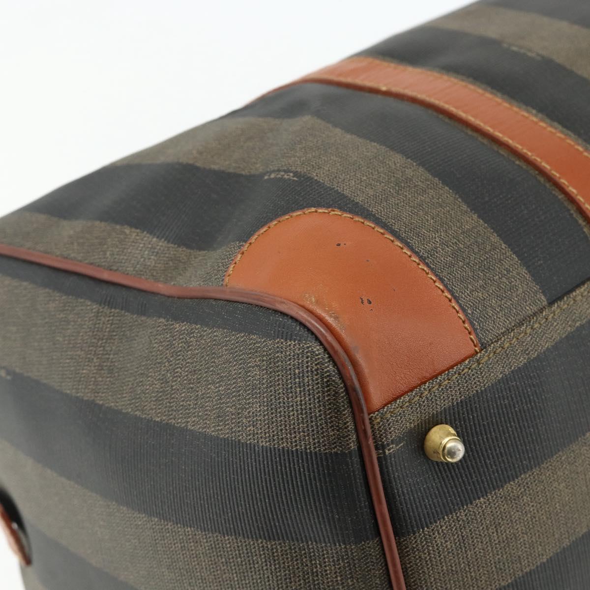 FENDI Pecan Canvas Boston Bag PVC Brown Black Auth yk20237