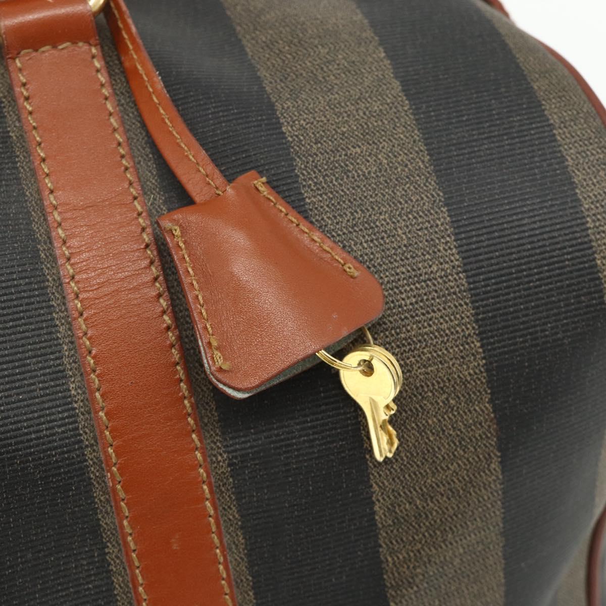 FENDI Pecan Canvas Boston Bag PVC Brown Black Auth yk20237
