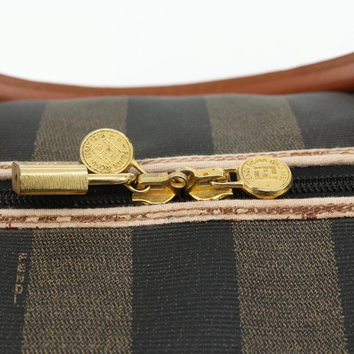 FENDI Pecan Canvas Boston Bag PVC Brown Black Auth yk20237
