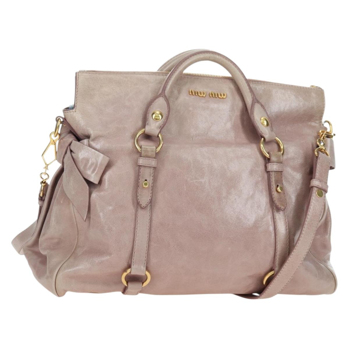 Miu Miu Matelasse Hand Bag Leather 2way Pink Gold Auth yk20248SAM