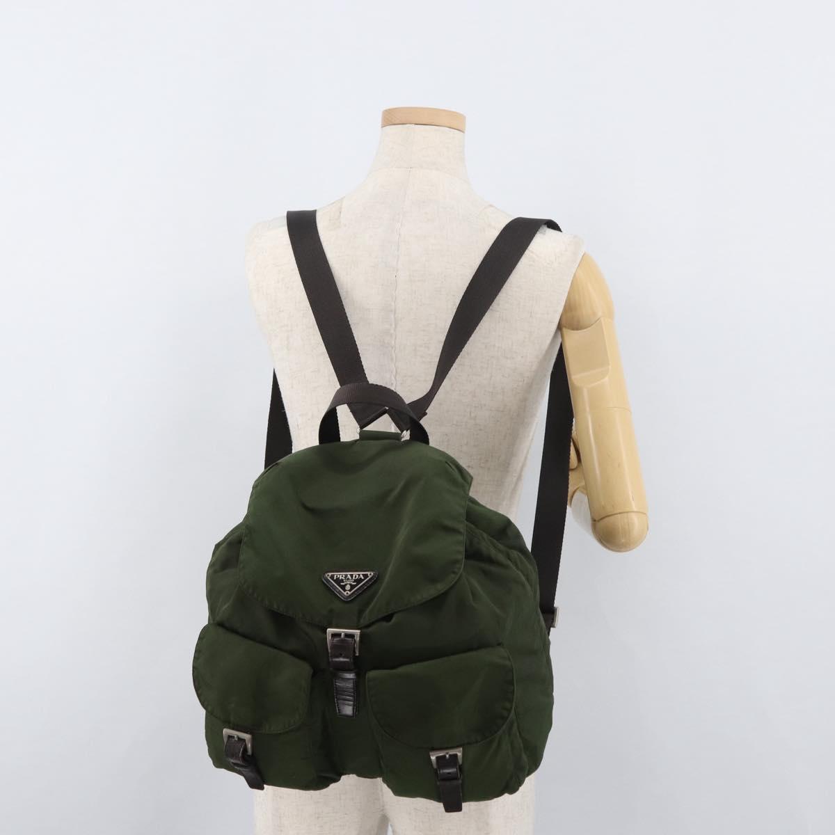 PRADA Backpack Nylon Khaki Silver Auth yk20253