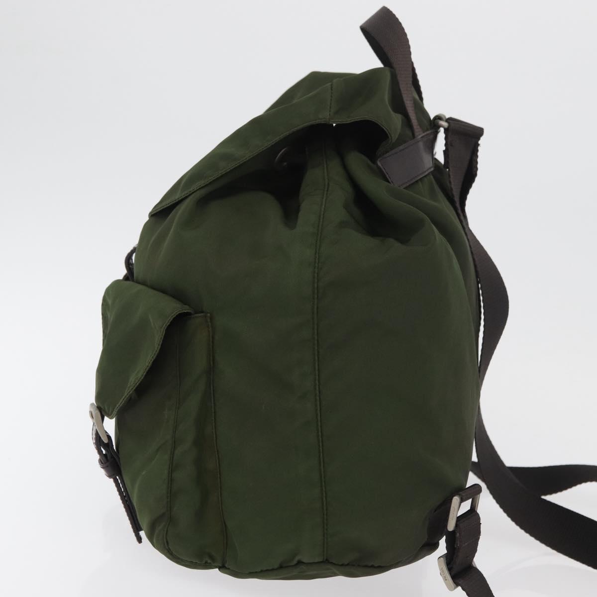 PRADA Backpack Nylon Khaki Silver Auth yk20253
