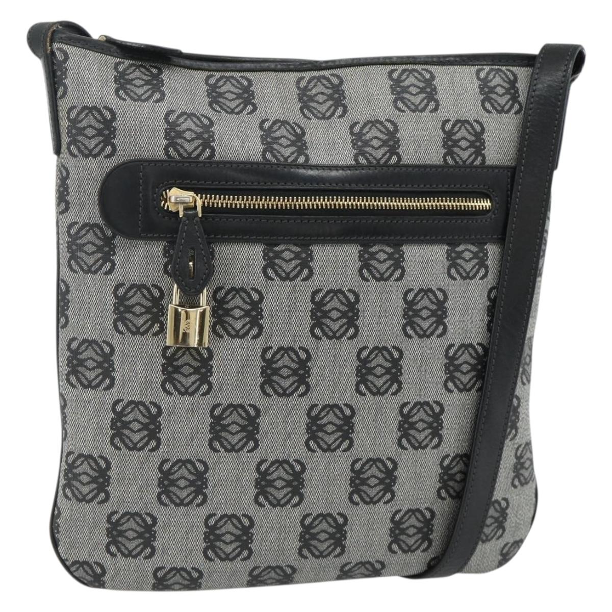 LOEWE Anagram Shoulder Bag PVC Leather Gray Gold Auth yk20256