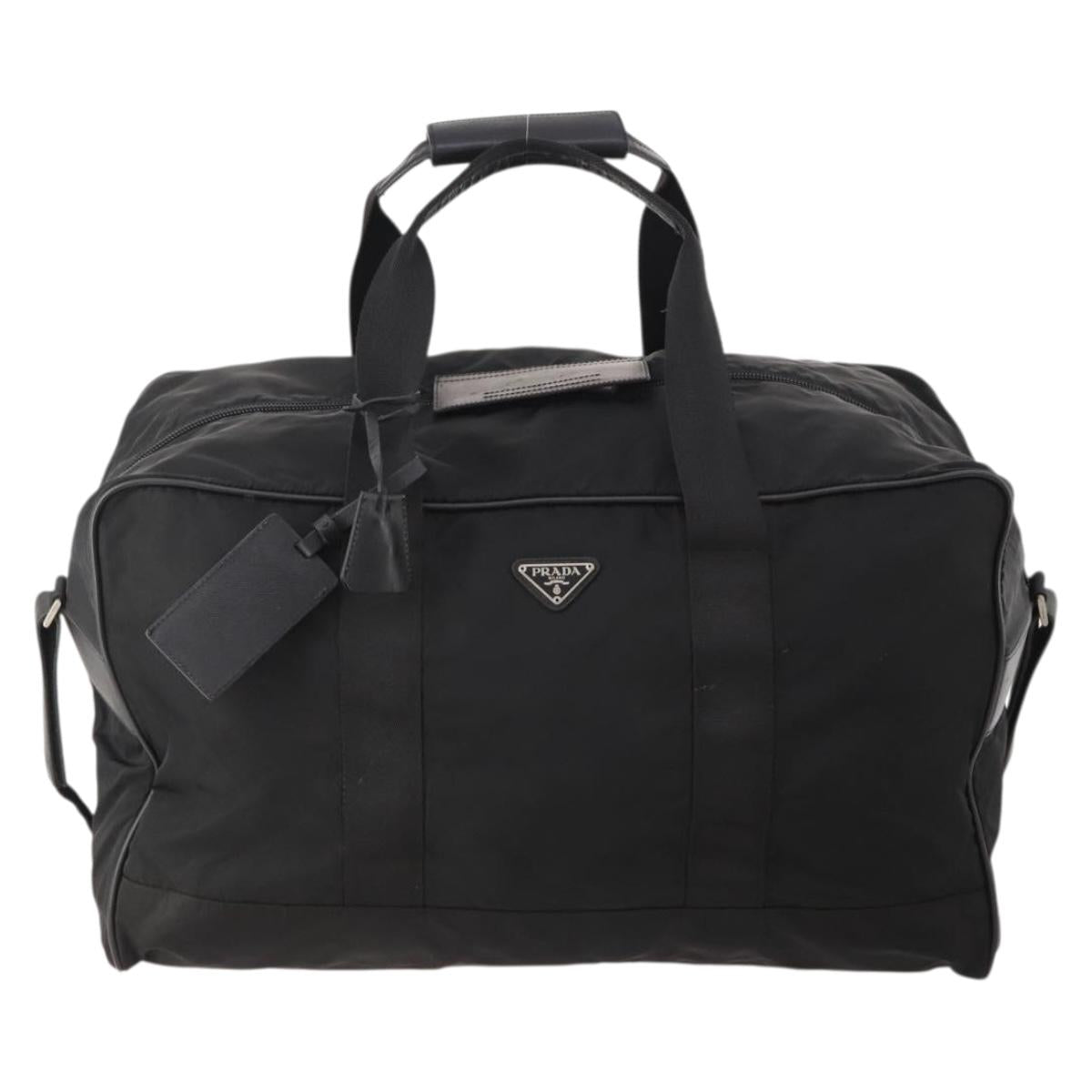 PRADA Boston Bag Nylon Black Silver Auth yk20263A
