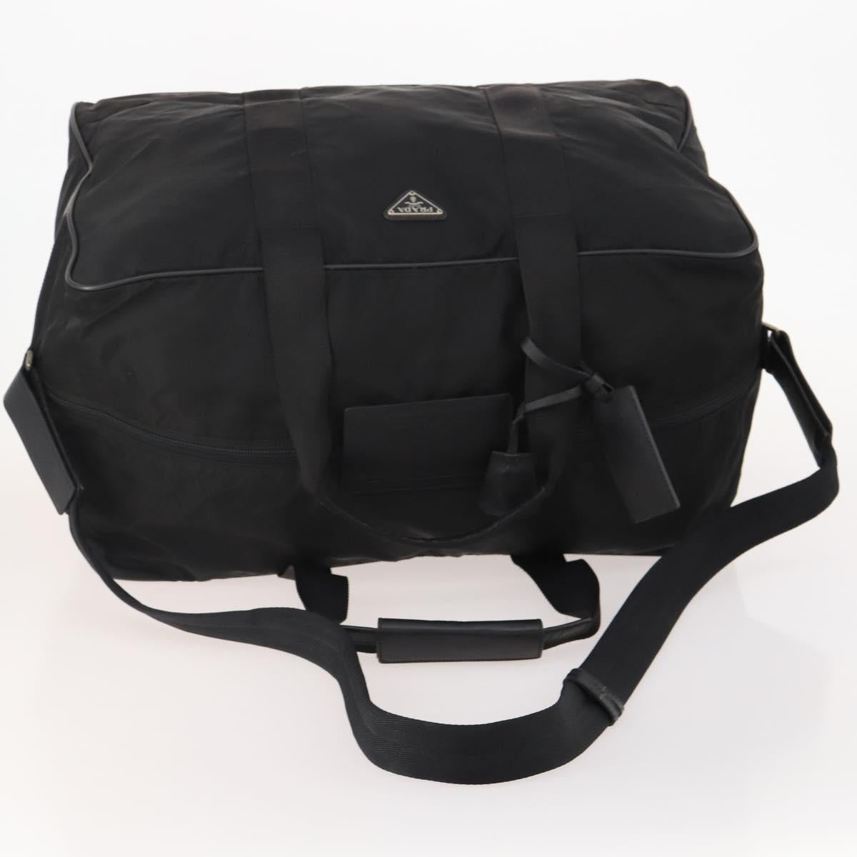 PRADA Boston Bag Nylon Black Silver Auth yk20263A