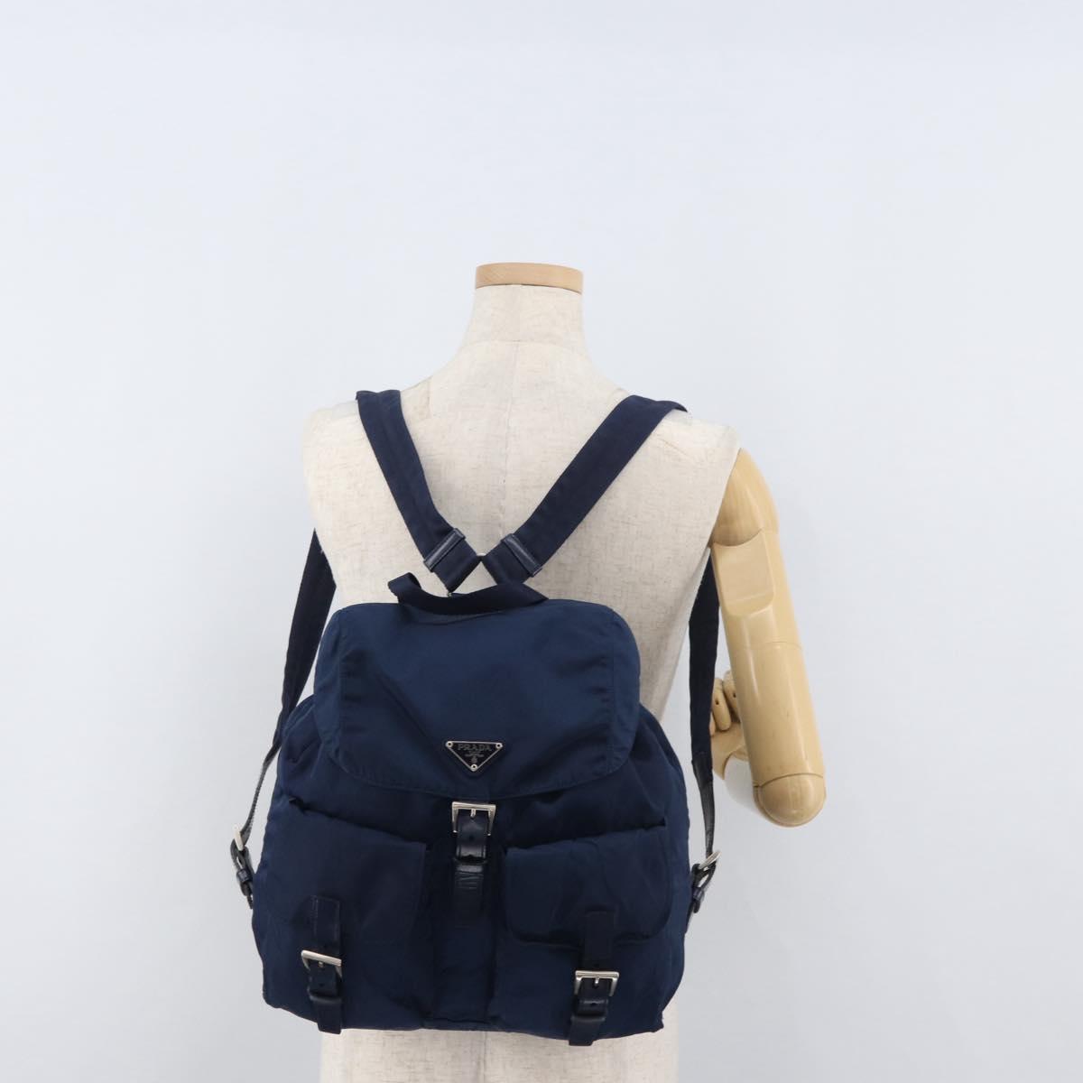 PRADA Backpack Nylon Navy Silver Auth yk20267