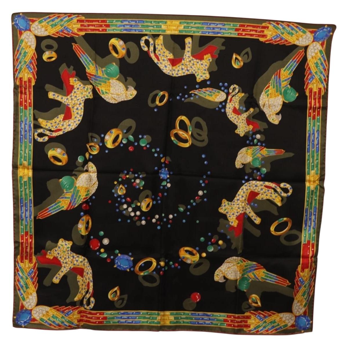 CARTIER Scarf Silk Black Auth yk20270A