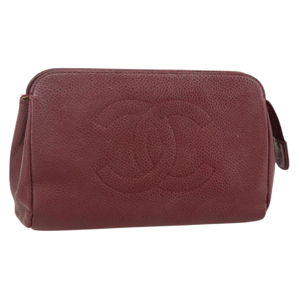 CHANEL Pouch Caviar Skin Bordeaux Gold CC Auth yk20274