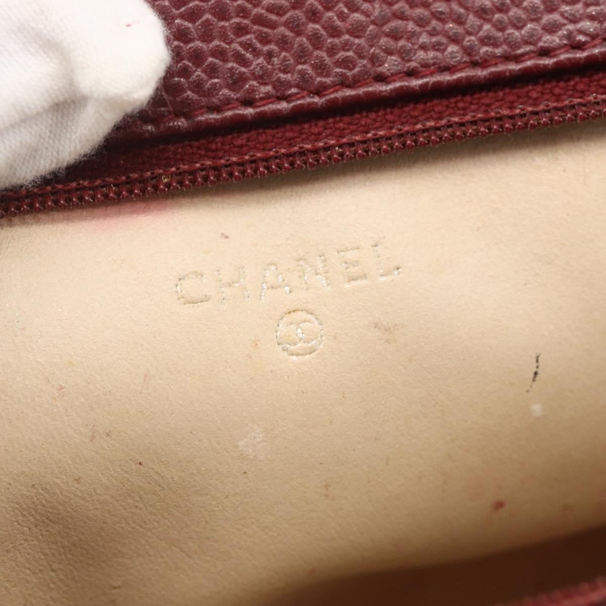 CHANEL Pouch Caviar Skin Bordeaux Gold CC Auth yk20274