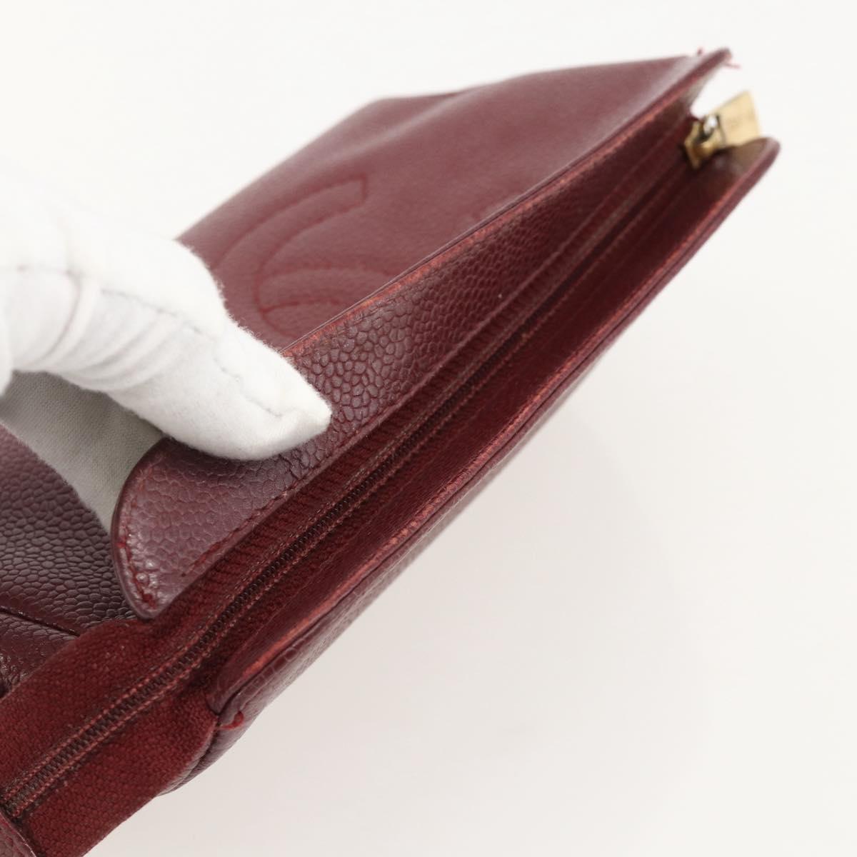 CHANEL Pouch Caviar Skin Bordeaux Gold CC Auth yk20274