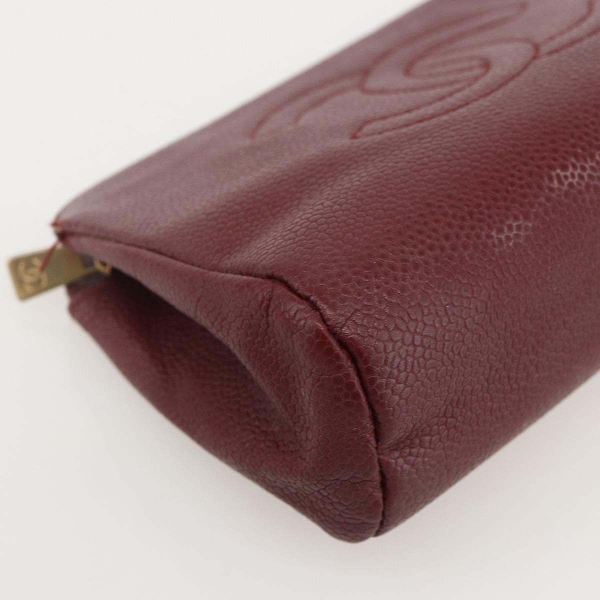 CHANEL Pouch Caviar Skin Bordeaux Gold CC Auth yk20274