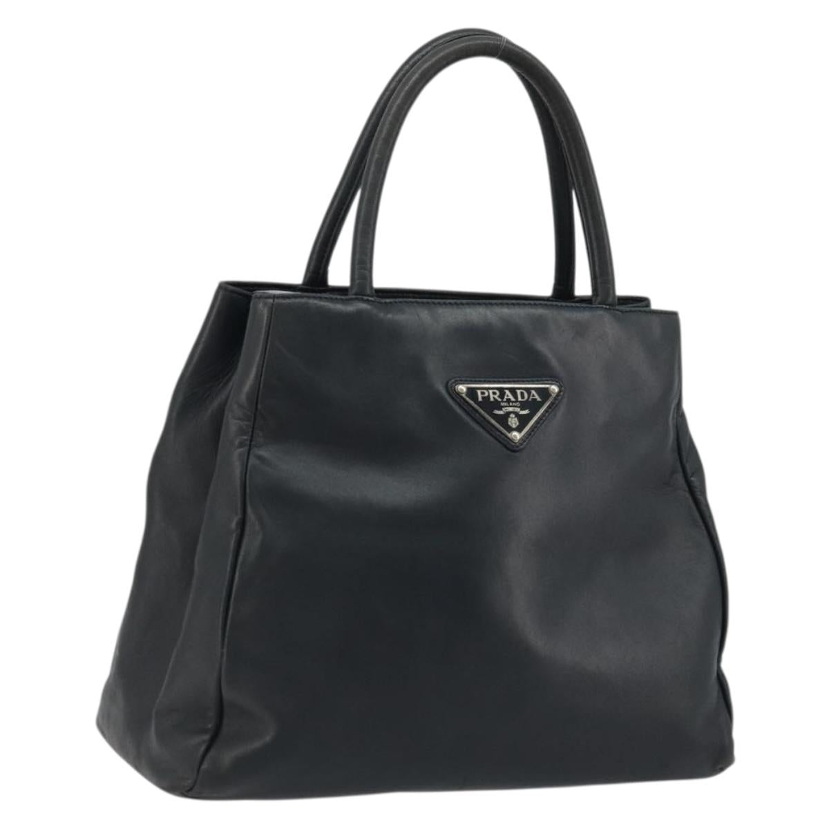 PRADA Hand Bag Leather Navy Silver Auth yk20275A