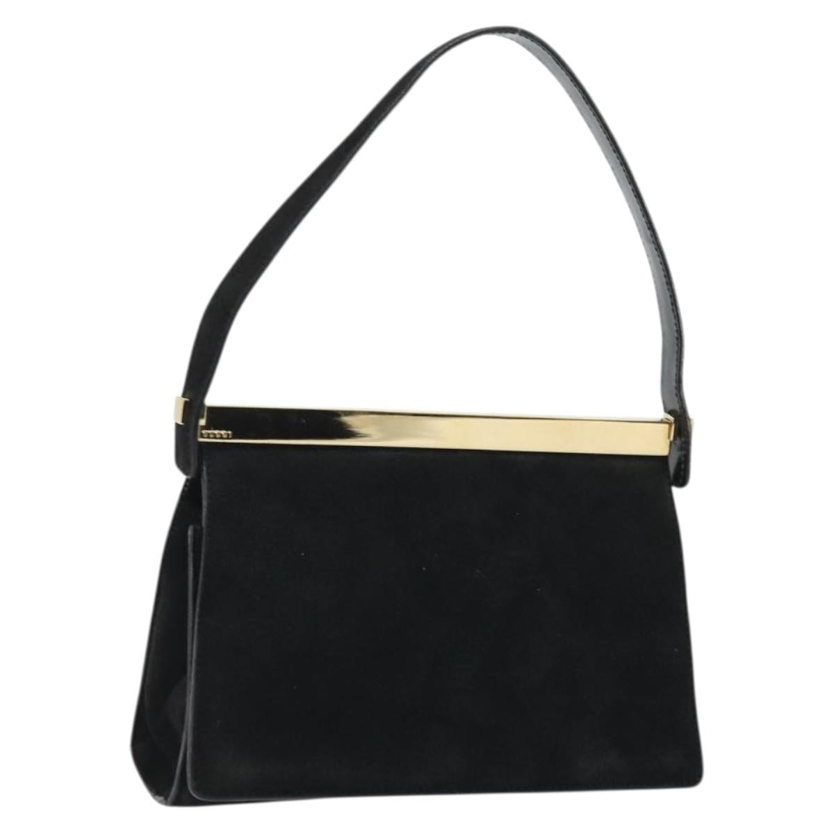 GUCCI Hand Bag Suede Black Gold 001 2058 1928 0 Auth yk20276