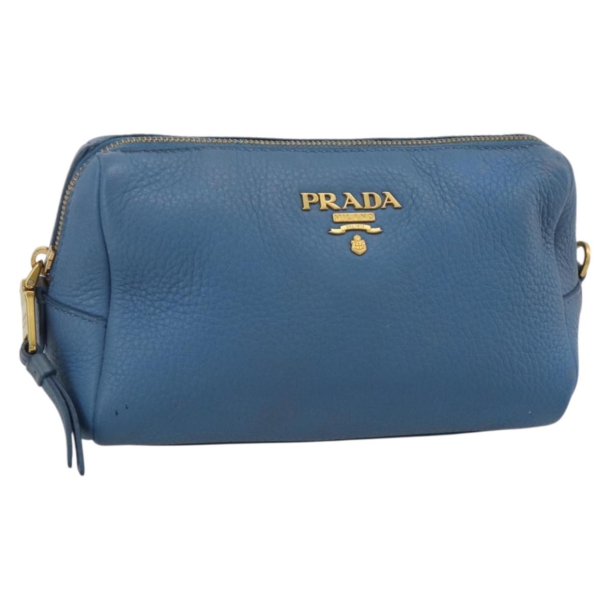 PRADA Pouch Leather Blue Gold Auth yk20280