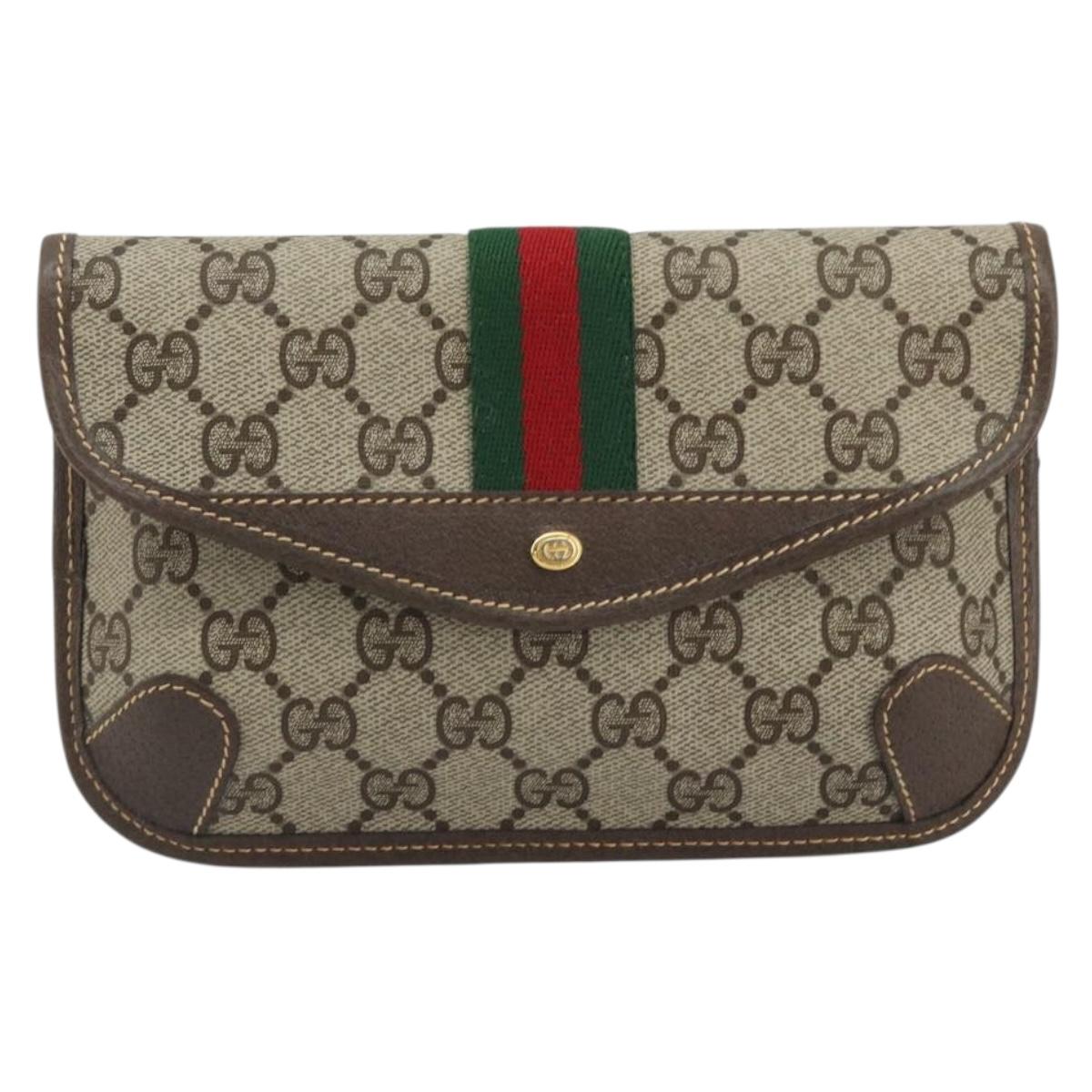 GUCCI GG Supreme Web Sherry Line Pouch PVC Beige Gold 014 89 5205 Auth yk20284A