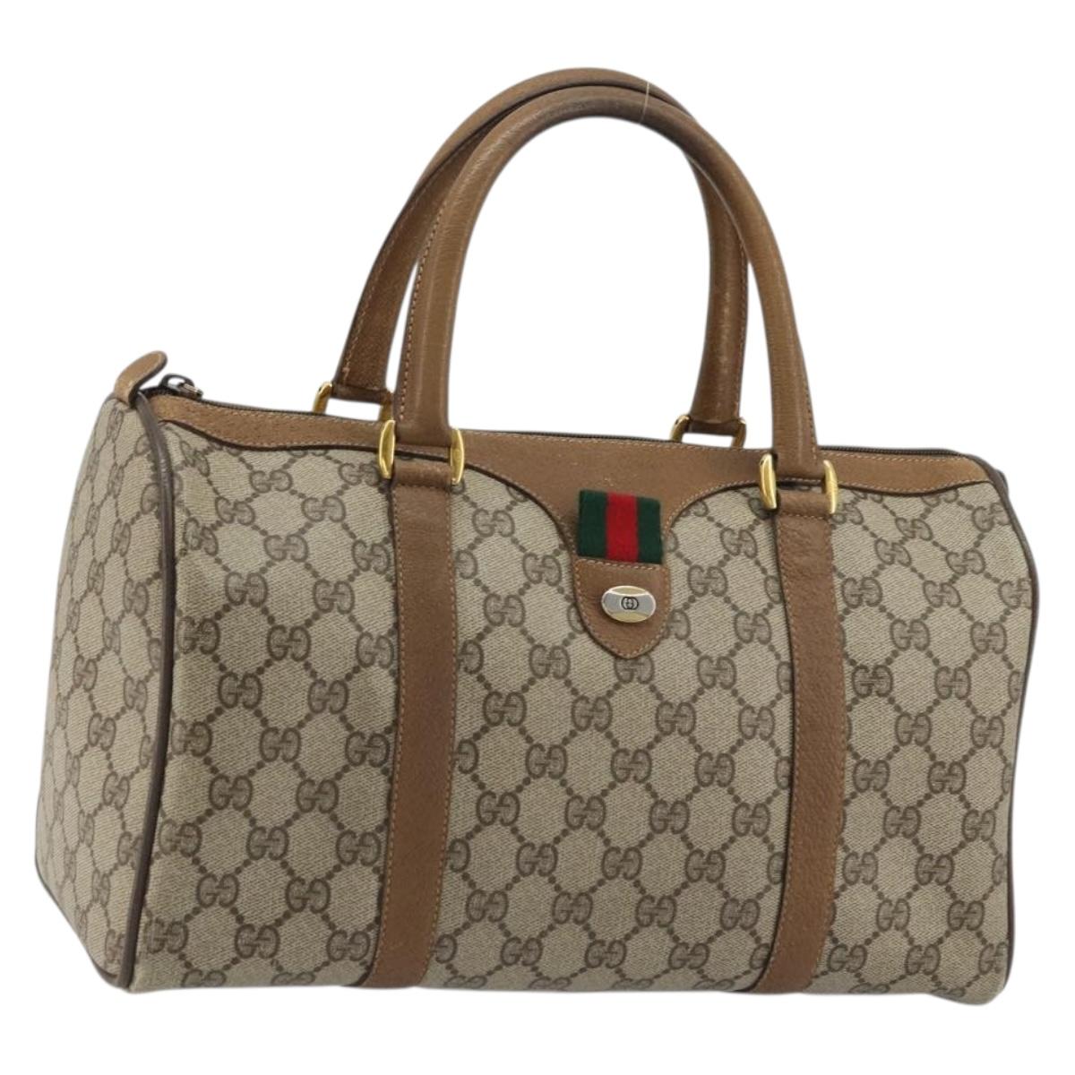 GUCCI GG Supreme Web Sherry Line Bag PVC Beige Gold 111 02 007 Auth yk20285