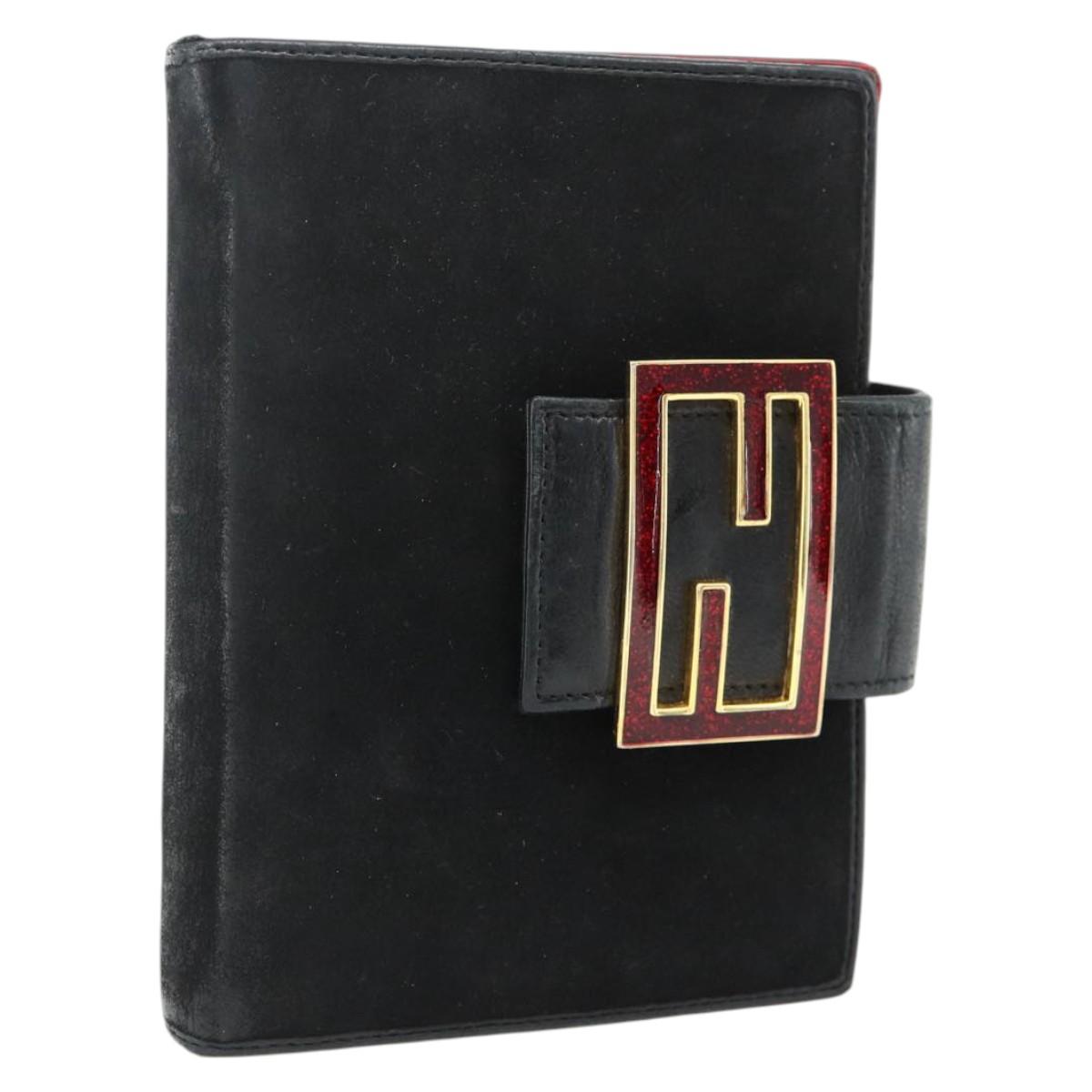 FENDI Day Planner Cover Suede Black Gold Auth yk20321