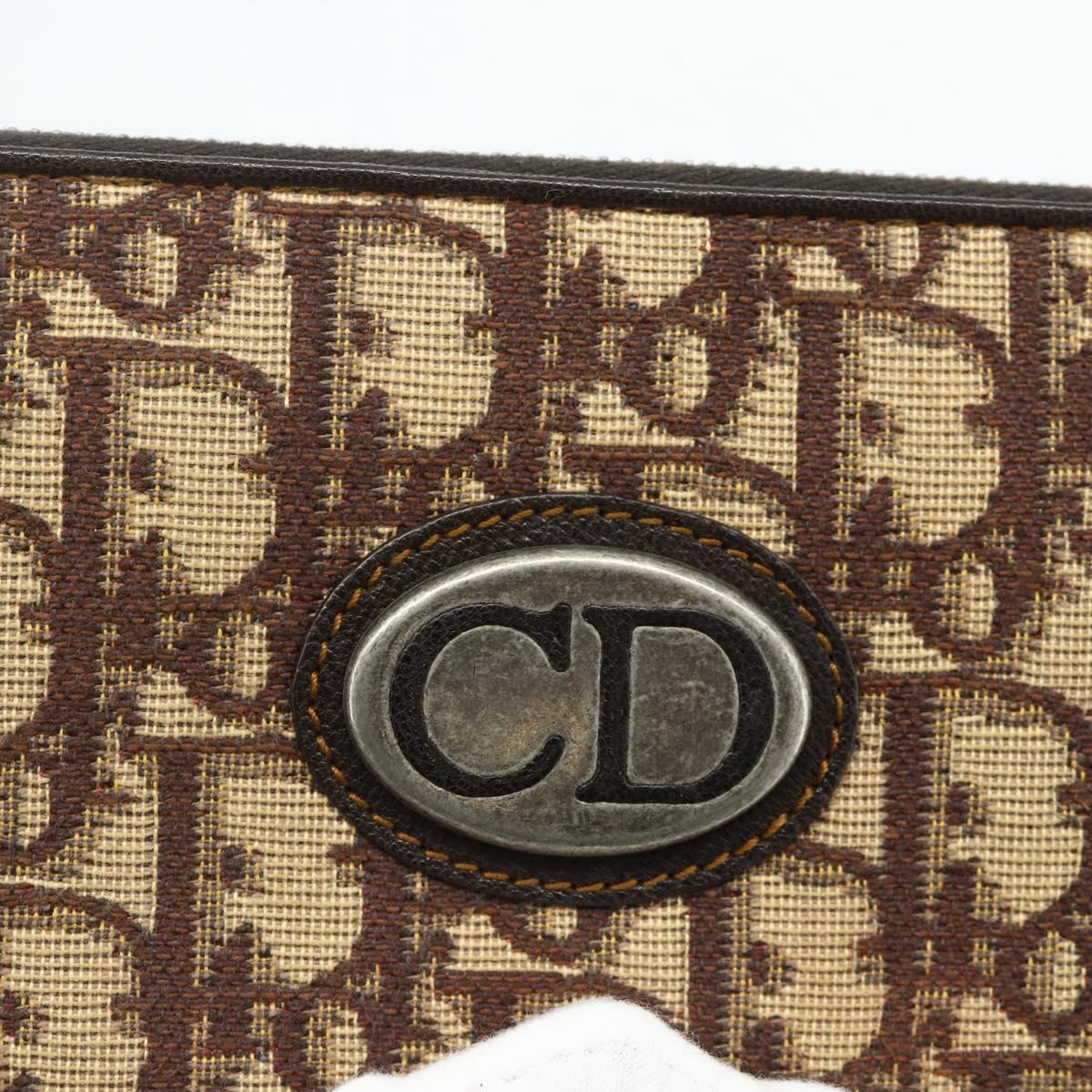 Christian Dior Trotter Canvas Long Wallet Brown Silver Auth yk20342A