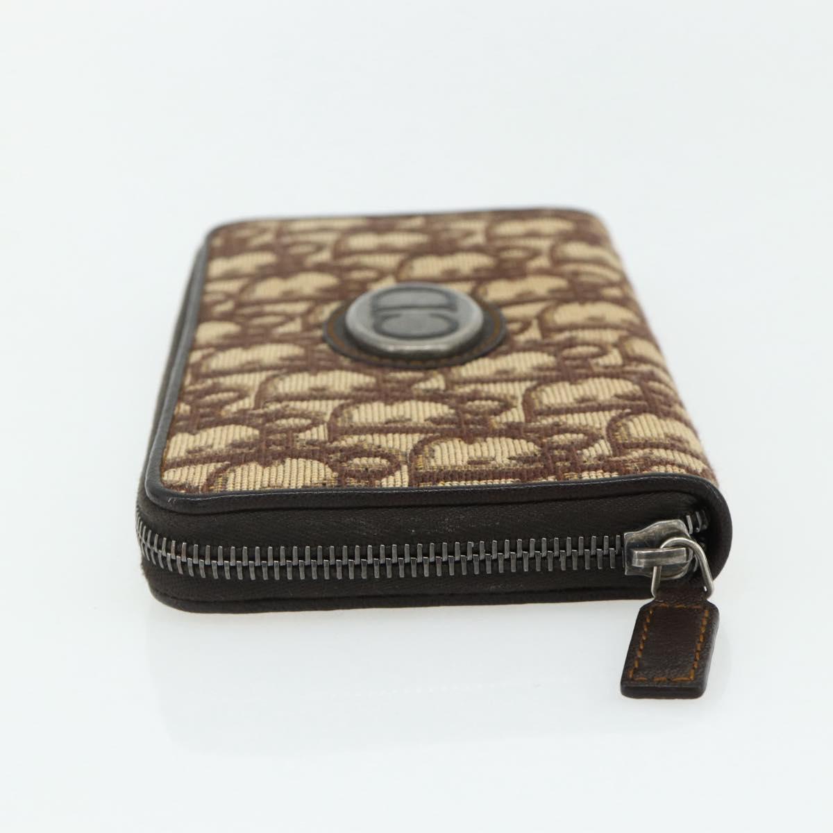 Christian Dior Trotter Canvas Long Wallet Brown Silver Auth yk20342A