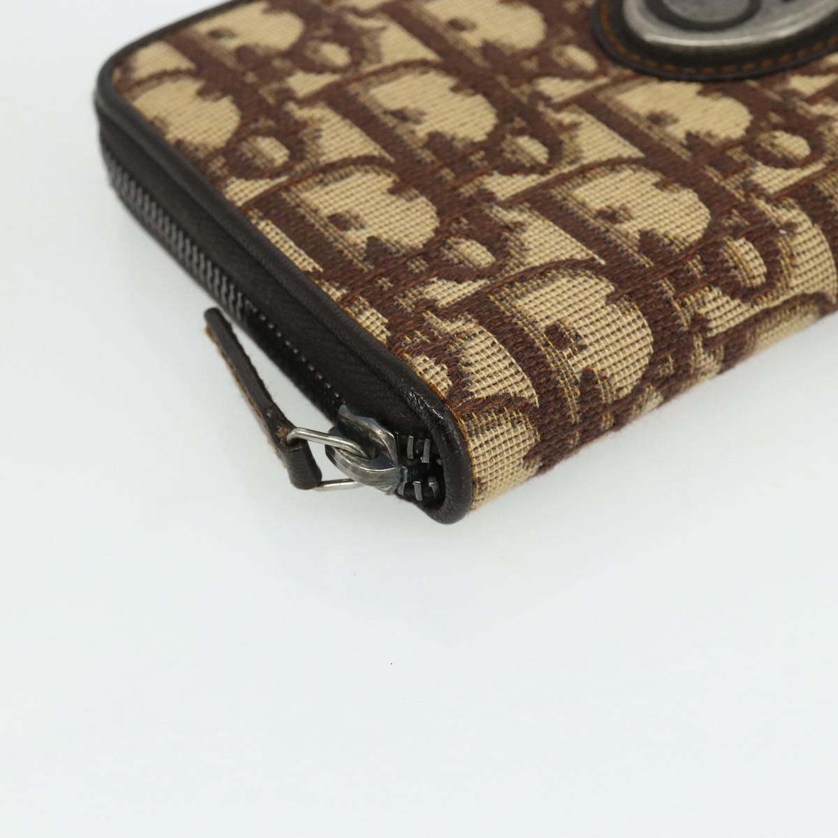 Christian Dior Trotter Canvas Long Wallet Brown Silver Auth yk20342A
