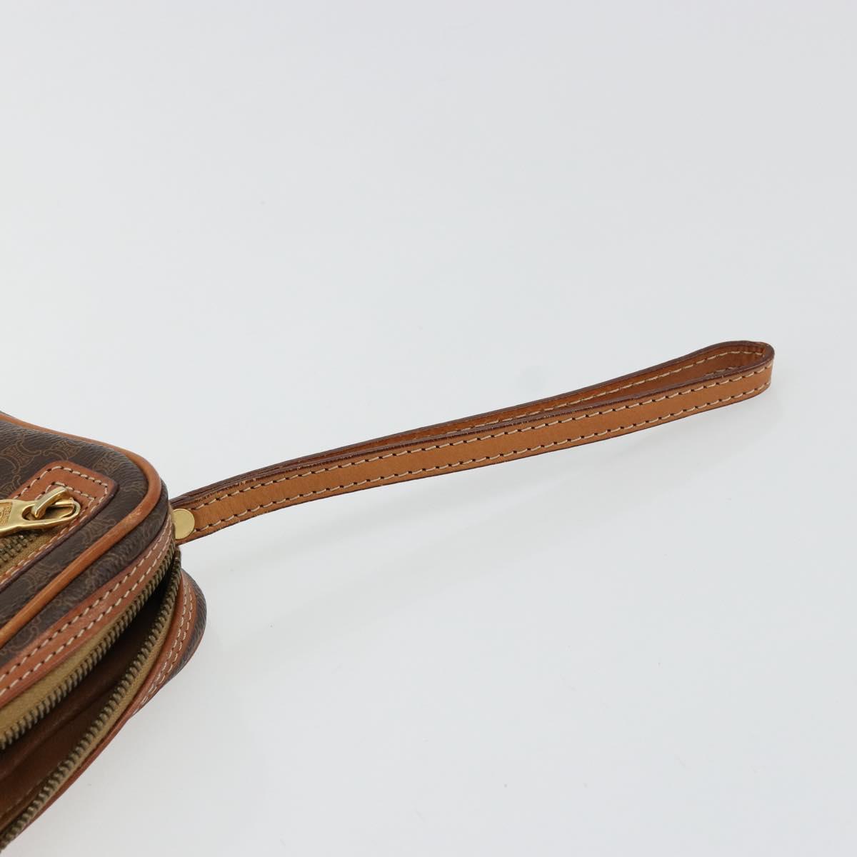 CELINE Macadam Canvas Clutch Bag PVC Leather Brown Gold Auth yk20347