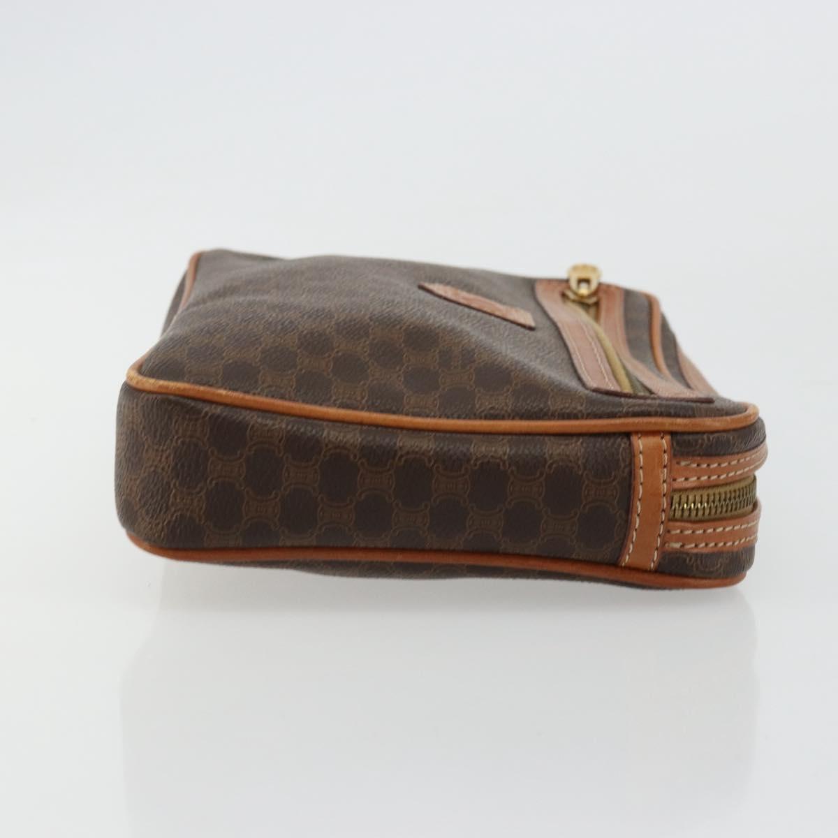 CELINE Macadam Canvas Clutch Bag PVC Leather Brown Gold Auth yk20347