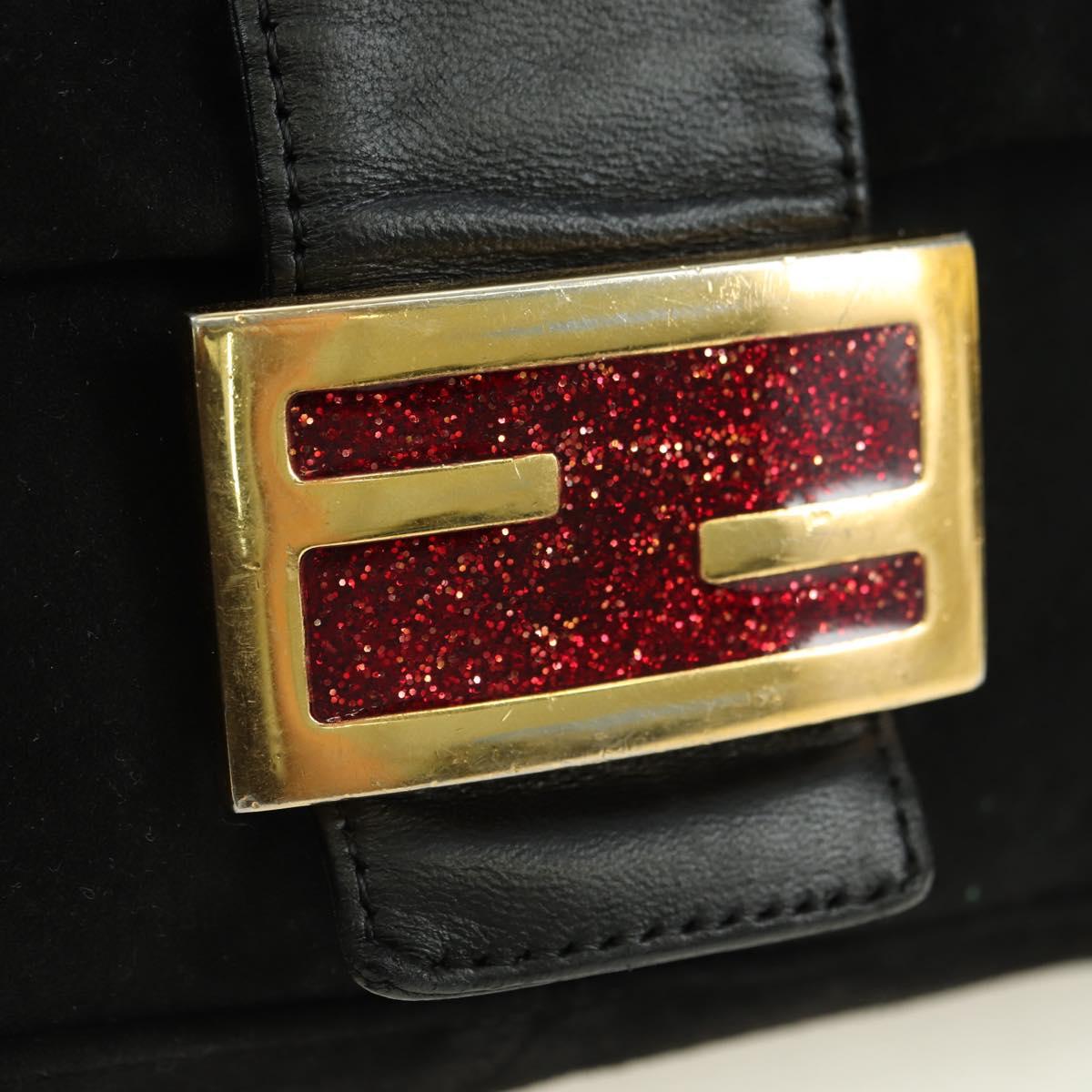 FENDI Mamma Baguette Shoulder Bag Suede Black Gold Auth yk20351SAM