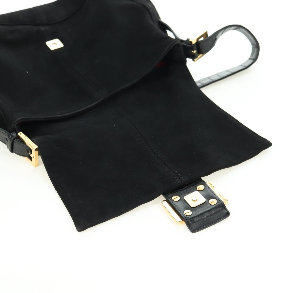 FENDI Mamma Baguette Shoulder Bag Suede Black Gold Auth yk20351SAM