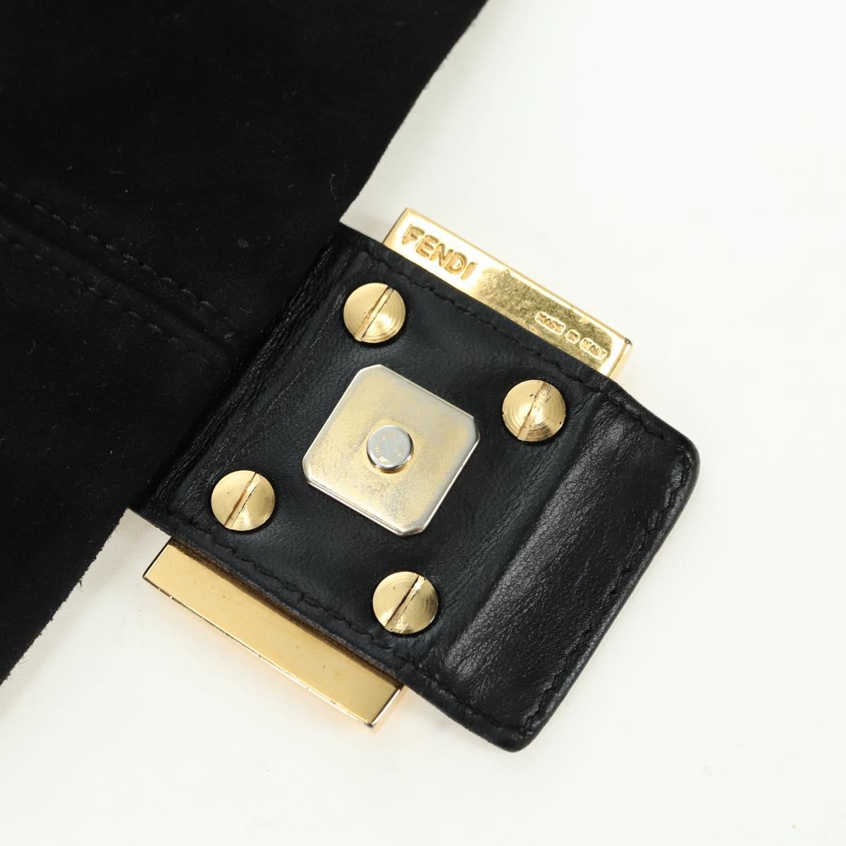 FENDI Mamma Baguette Shoulder Bag Suede Black Gold Auth yk20351SAM
