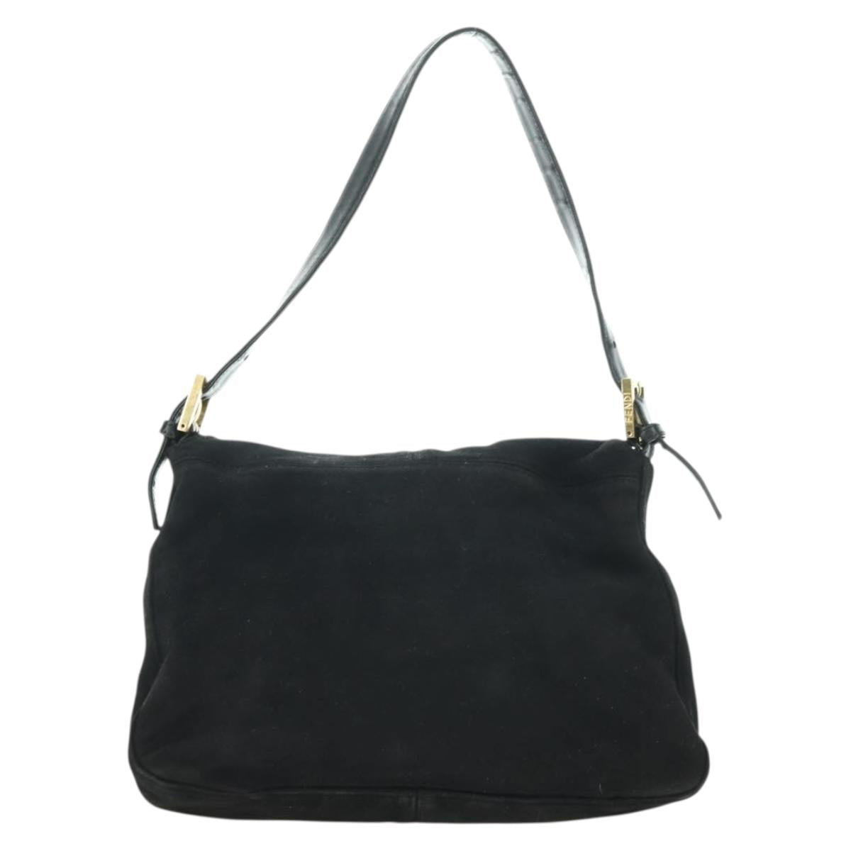 FENDI Mamma Baguette Shoulder Bag Suede Black Gold Auth yk20351SAM