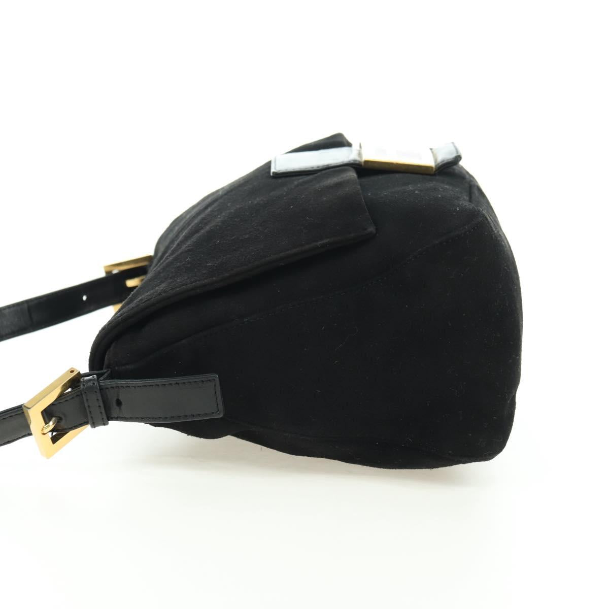 FENDI Mamma Baguette Shoulder Bag Suede Black Gold Auth yk20351SAM