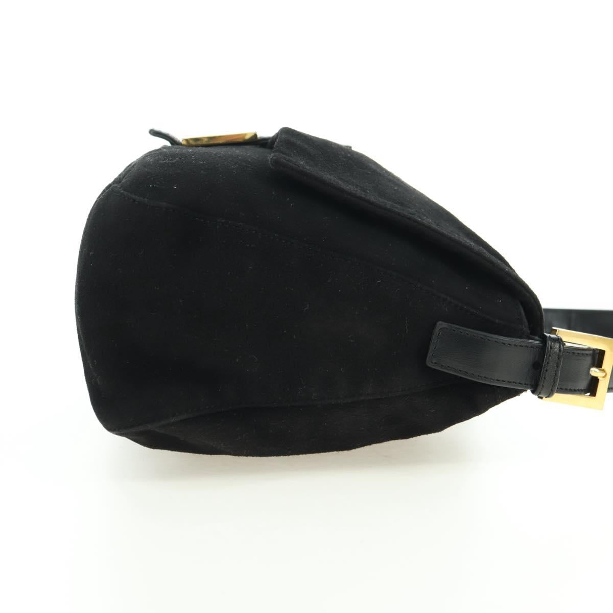 FENDI Mamma Baguette Shoulder Bag Suede Black Gold Auth yk20351SAM