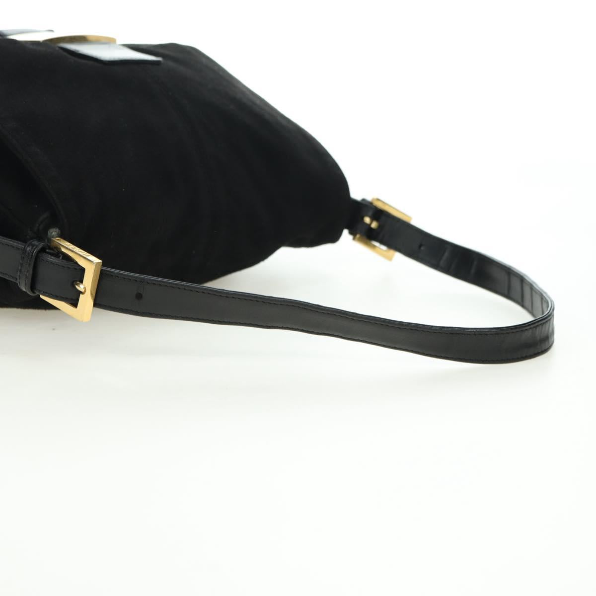 FENDI Mamma Baguette Shoulder Bag Suede Black Gold Auth yk20351SAM