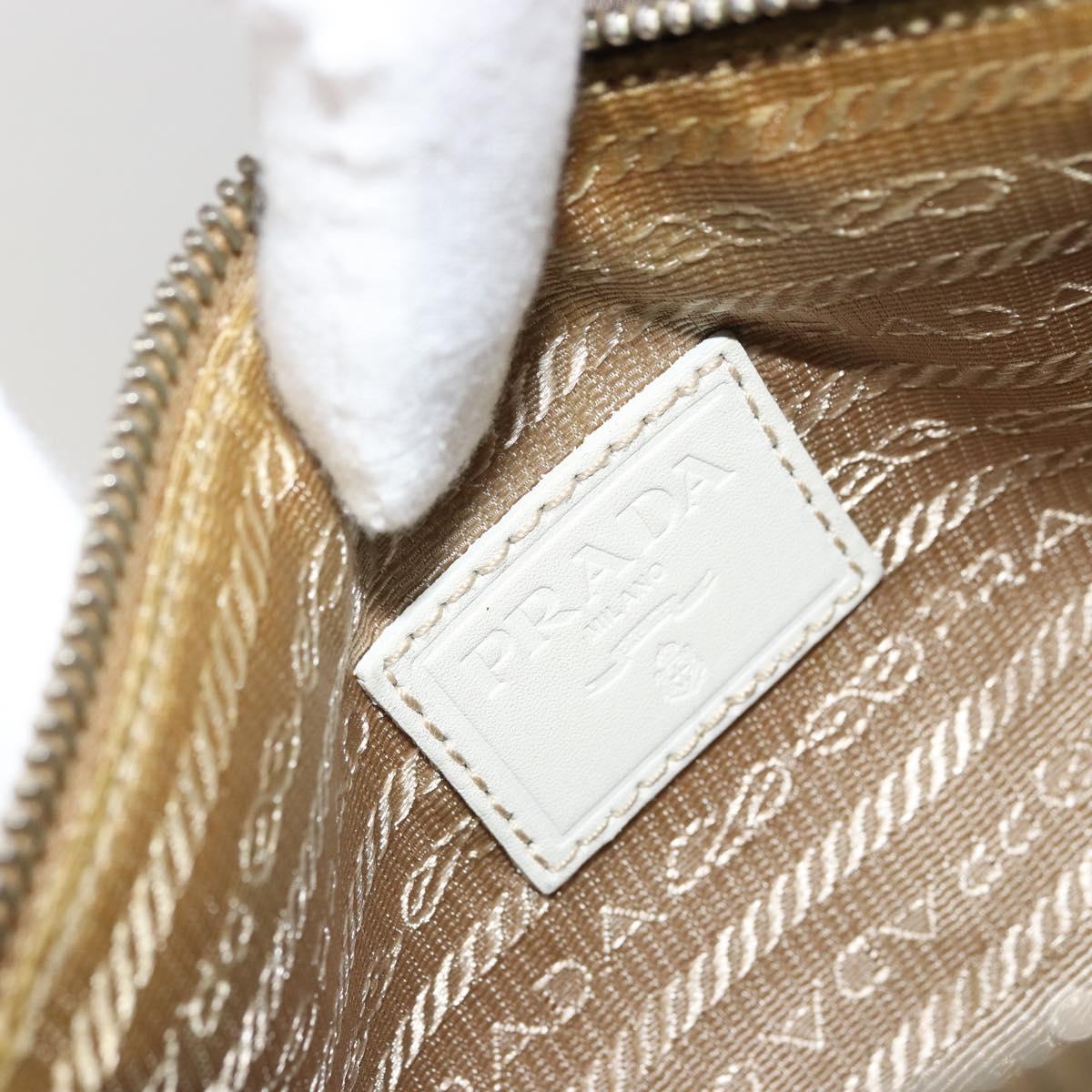 PRADA Pouch Canvas Beige Silver Auth yk20353A