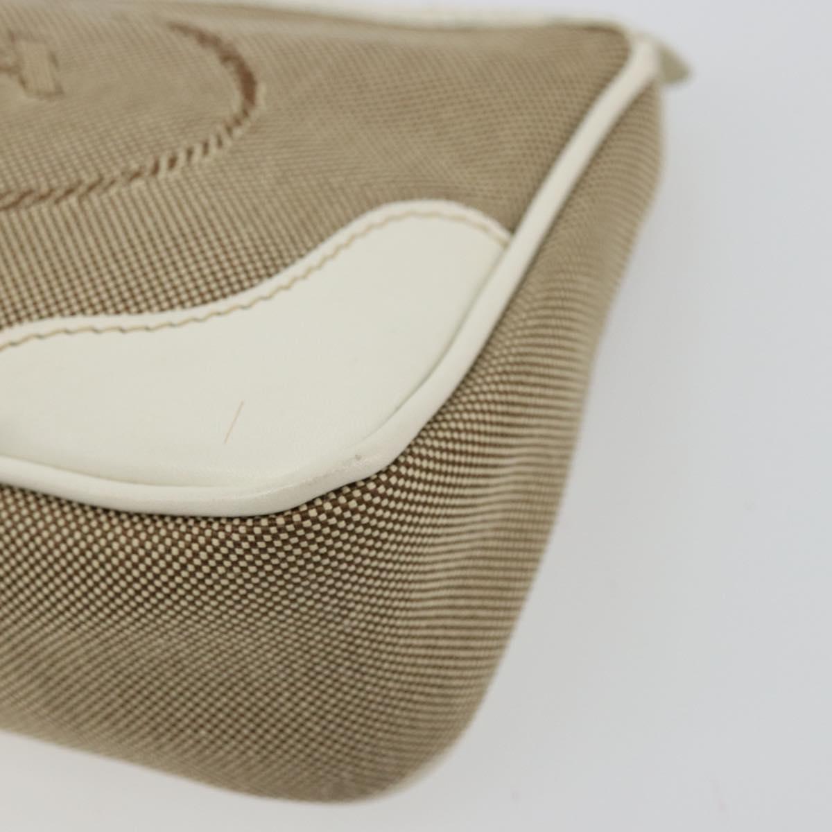PRADA Pouch Canvas Beige Silver Auth yk20353A