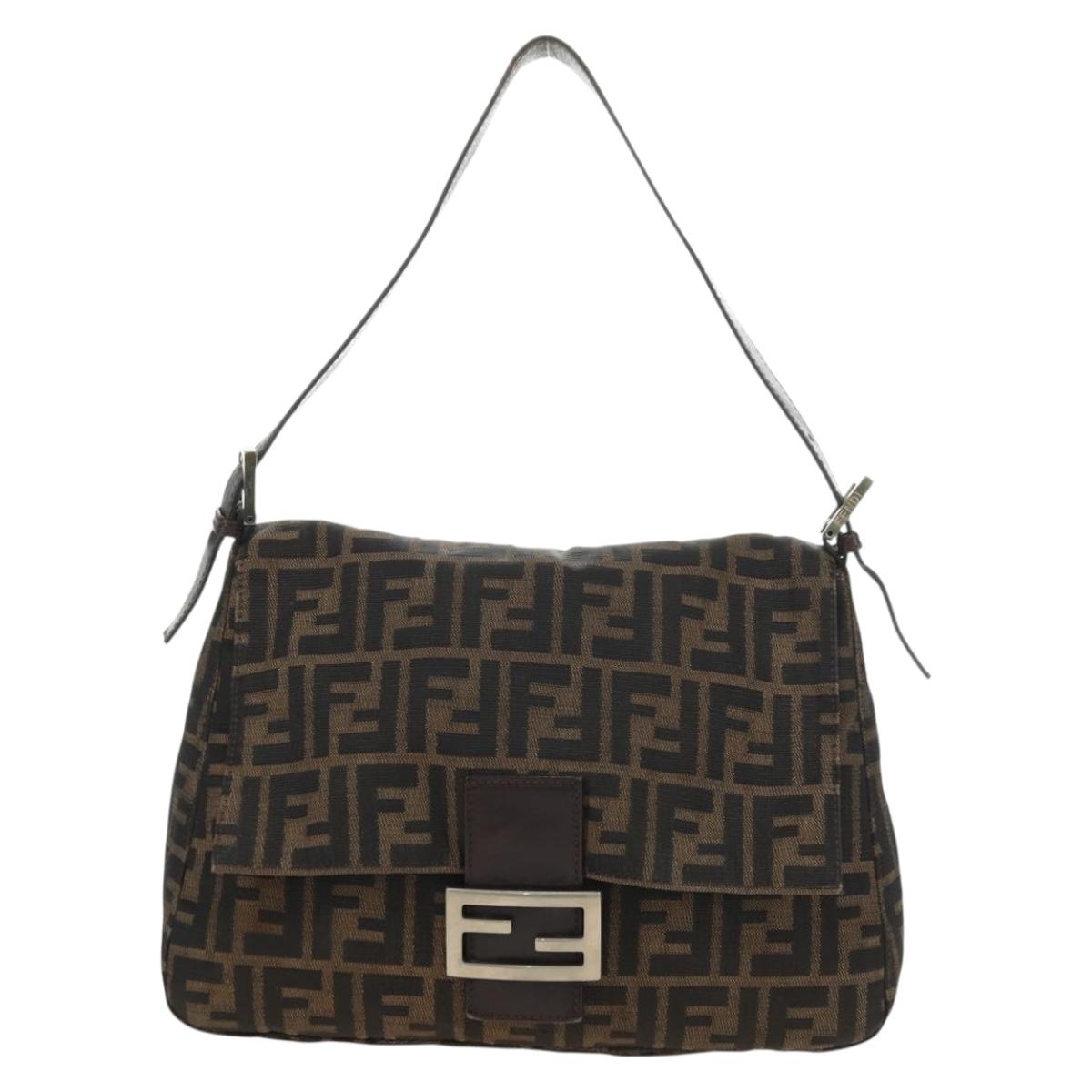 FENDI Zucca Canvas Mamma Baguette Shoulder Bag Black Brown Auth yk20359SAV