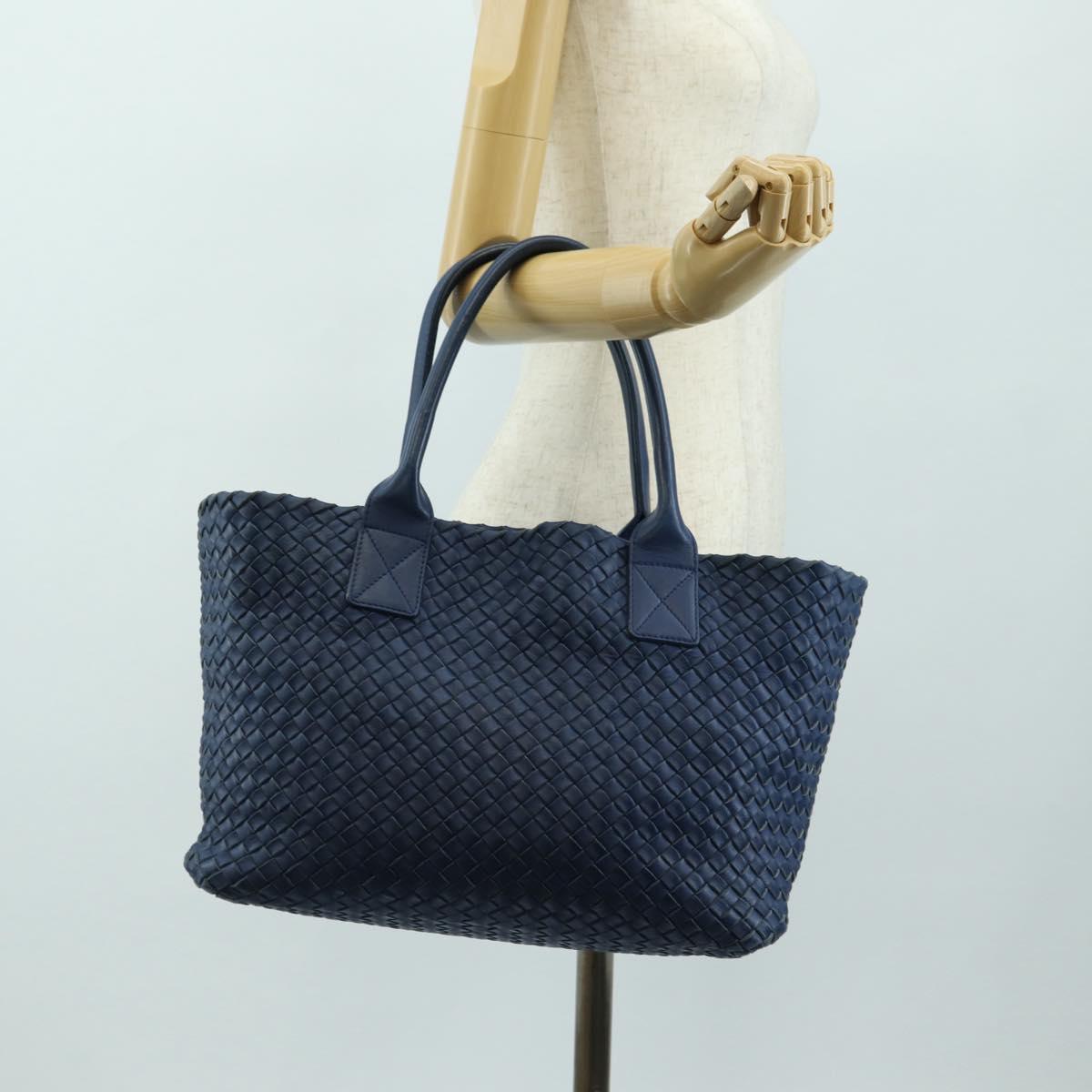 BOTTEGA VENETA INTRECCIATO Cabas PM Tote Bag Leather Blue 141498 Auth yk20363SAV