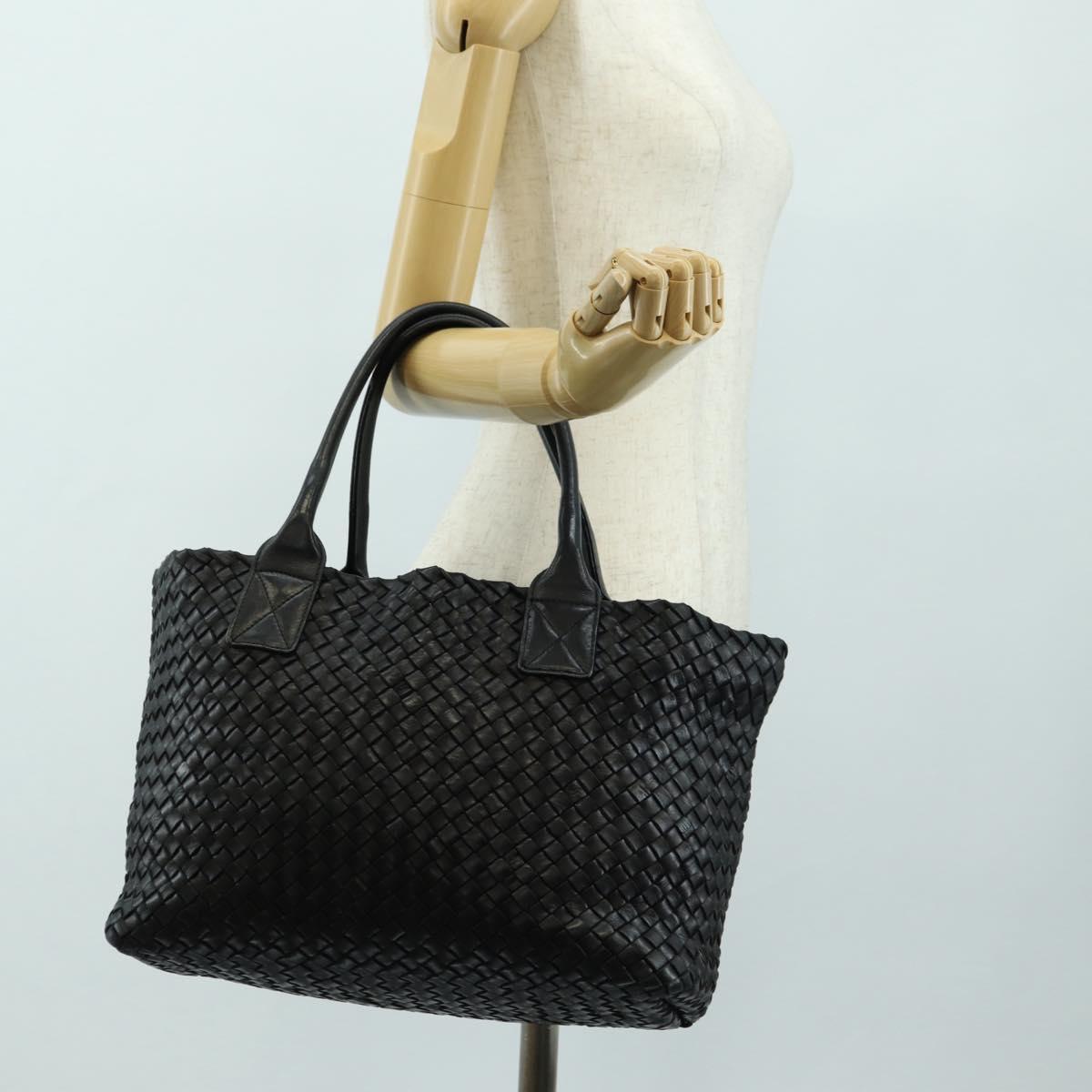 BOTTEGA VENETA INTRECCIATO Cabas PM Bag Leather Black 141498 Auth yk20364SAV