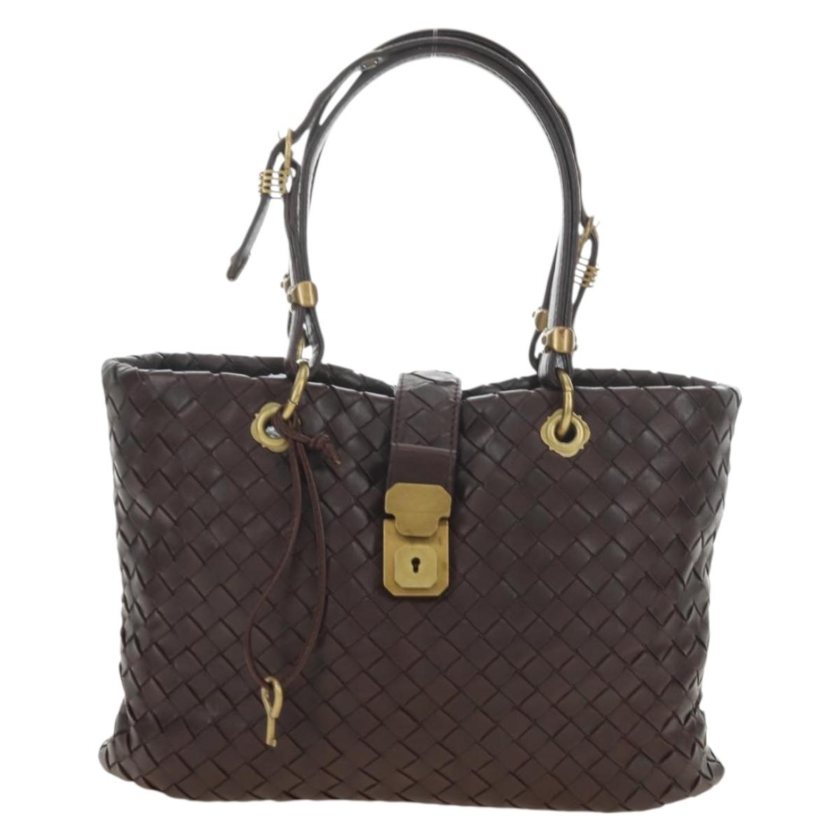 BOTTEGA VENETA INTRECCIATO Rome Hand Bag Leather Brown 162112 Auth yk20366SAV