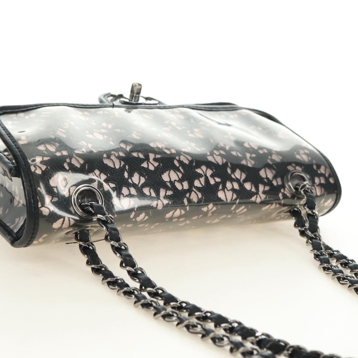 CHANEL Star Turn Lock Chain Hand Bag Vinyl Black Silver CC Auth yk20372SAV