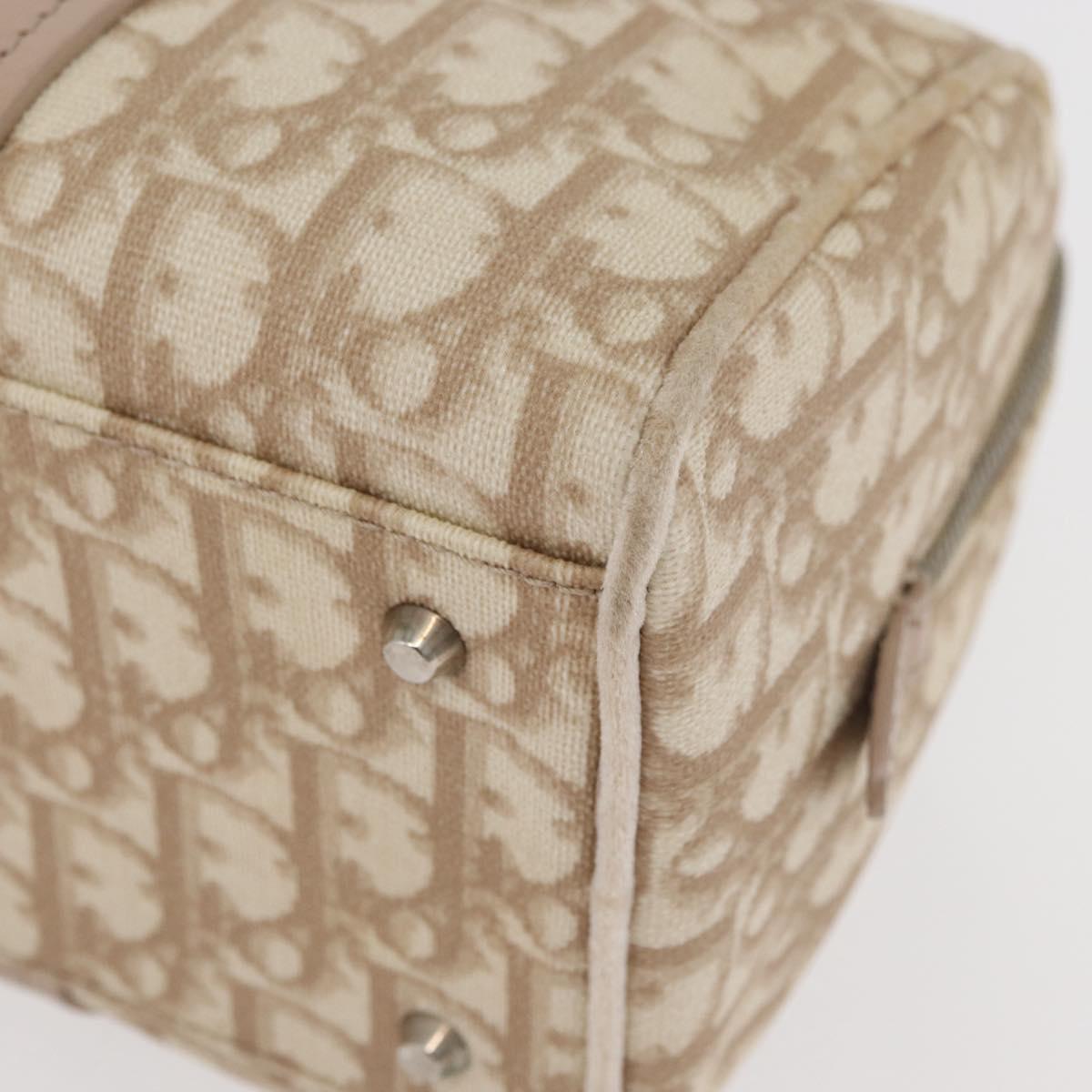 Christian Dior Trotter Canvas Romantic Hand Bag PVC Beige Silver Auth yk20375SAV
