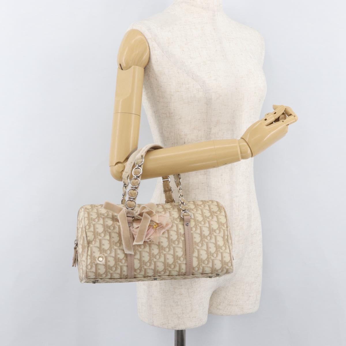 Christian Dior Trotter Canvas Romantic Hand Bag PVC Beige Silver Auth yk20375SAV